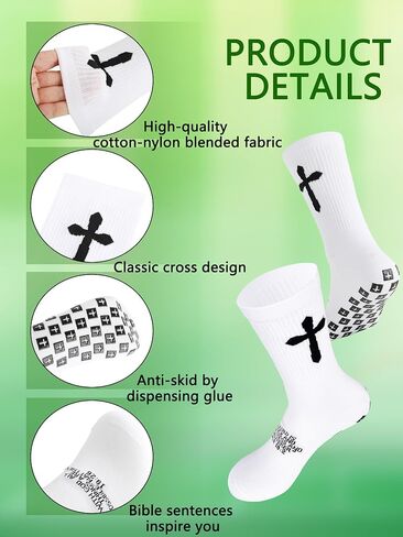 8 Pairs Cross Grip Socks Anti-Slip Christian Socks with Bible Verse and Rubber Dots Sports Sock for Christmas Gifts in Saudi Arabia