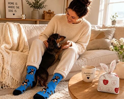 جوارب Dachshund هدايا لطيفة لمحبي الكلاب للنساء، جوارب كاجوال على شكل حيوان متوسط ​​الساق مقاس واحد in Kuwait