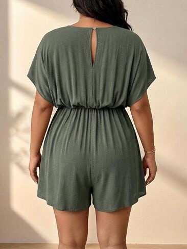 Women's Plus Size Wrap Deep V Neck Rompers Summer Wide Leg Short Jumpsuits Beach Vacation Clothes in Kuwait