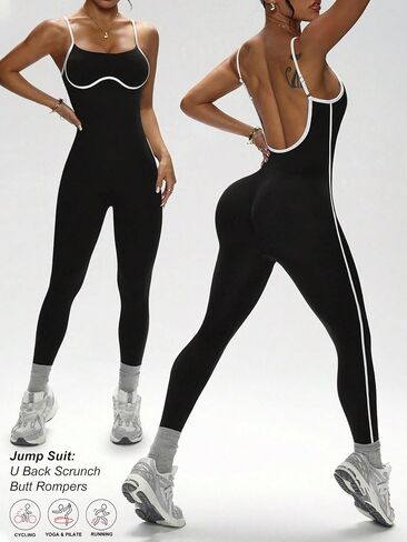 Women's Work Out Jumpsuit Yoga Bodysuit One Piece Vest Leggings Seamless Jumpsuit in Kuwait