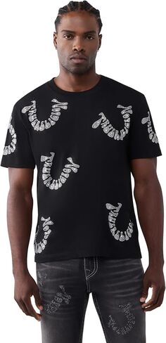 True Religion Men’s Short Sleeve Warped Logo Crystal Tee – 100% Cotton, Short Sleeve, Graphic T-Shirt in Kuwait