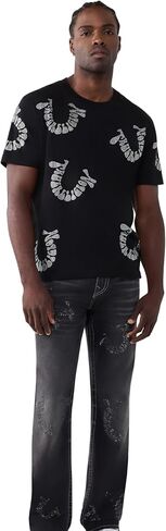 True Religion Men’s Short Sleeve Warped Logo Crystal Tee – 100% Cotton, Short Sleeve, Graphic T-Shirt in Kuwait