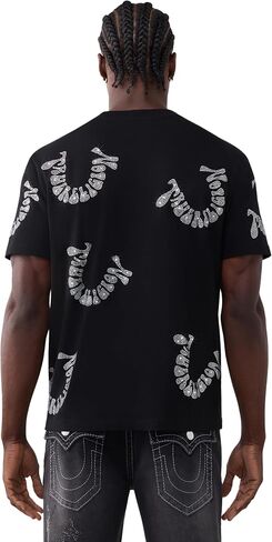 True Religion Men’s Short Sleeve Warped Logo Crystal Tee – 100% Cotton, Short Sleeve, Graphic T-Shirt in Kuwait