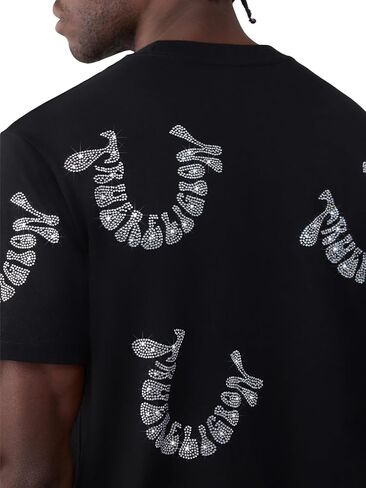 True Religion Men’s Short Sleeve Warped Logo Crystal Tee – 100% Cotton, Short Sleeve, Graphic T-Shirt in Kuwait