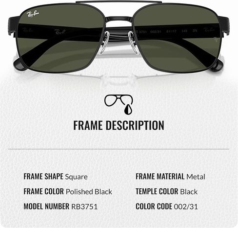 Ray-Ban RB3751 Metal Square Sunglasses for Men and Women- Timeless Classic Sun Glasses with Modern Elegance - Premium UV Protection - Designer Men's and Women's Sunglasses in Kuwait
