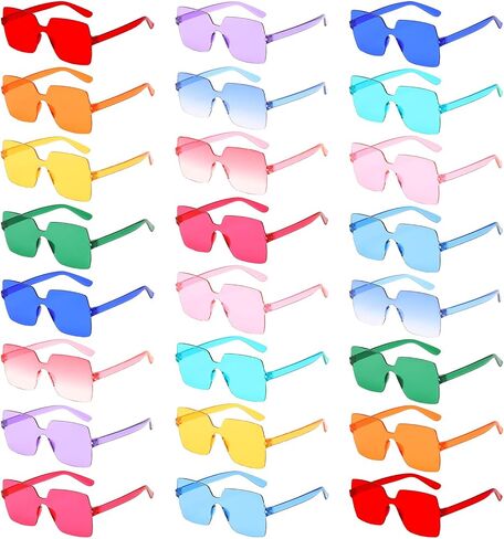SUNOVELTIES 24/48 Colored Party Glasses Bulk Women‘s Rectangle Rimless Sunglasses Frameless Transparent Fun Eyewear for Adult in Kuwait
