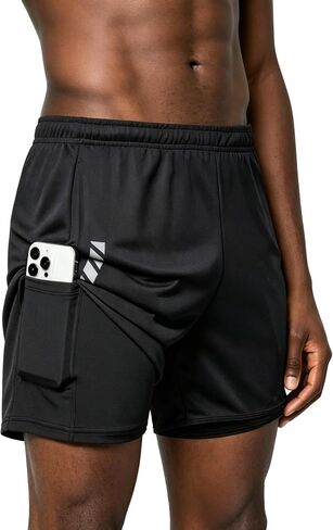 Mens 2in1 Running Short with Liner, Quick Dry Mesh Athletic Shorts with 3 Pockets, Workout Shorts for Gym Basketball in Saudi Arabia