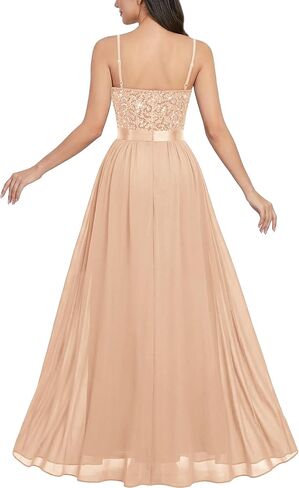 Miusol Women's Elegant V-Neck Sequin High Slit Bridesmaid Party Long Gown in Kuwait