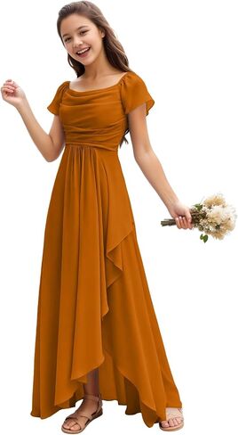 Junior Bridesmaid Dresses Chiffon Square Neck Flower Girl Dress High Low Girls Formal Party Gowns US 2-16 in Kuwait