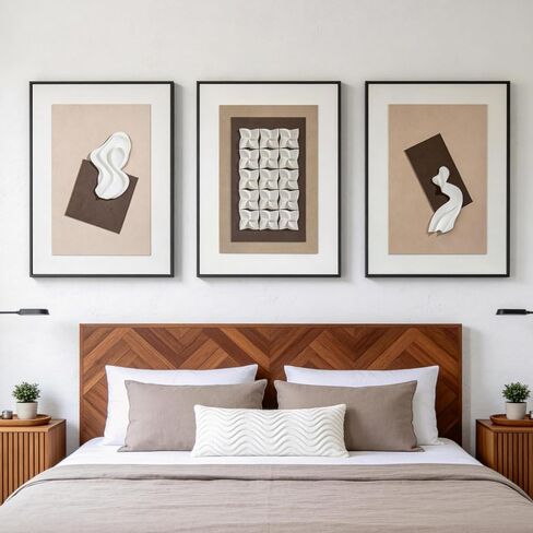 Vaskuro Extra Large Wooden Framed Sandstone Textured Wall Art, 3D Sculpture Minimalist Abstract Neutral Decor, Black White Brown, Living Dining Room Office,3pcs,32x24in in Kuwait