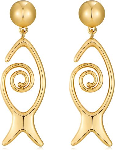 Beach Gold Fish Jellyfish Earrings for Women - Boho Gold Beach Dangle Drop Earrings, Summer Bohemian Ocean Jewelry | Minimalist Simple Jewelry Gifts for Her in Saudi Arabia
