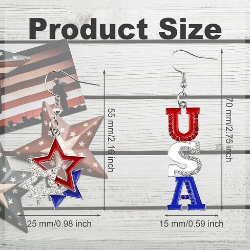 4 Pairs American Independence Day Earrings, 4th of July Patriotic Dangle Earrings for Women, Faux Leather and Alloy USA Flag and Stars Style Jewelry in Kuwait