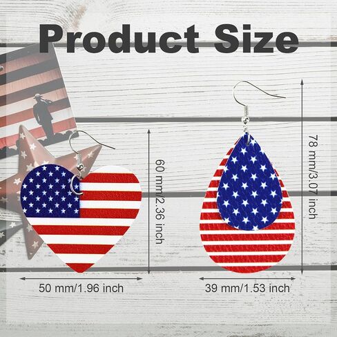 4 Pairs American Independence Day Earrings, 4th of July Patriotic Dangle Earrings for Women, Faux Leather and Alloy USA Flag and Stars Style Jewelry in Kuwait