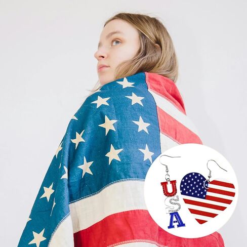 4 Pairs American Independence Day Earrings, 4th of July Patriotic Dangle Earrings for Women, Faux Leather and Alloy USA Flag and Stars Style Jewelry in Kuwait