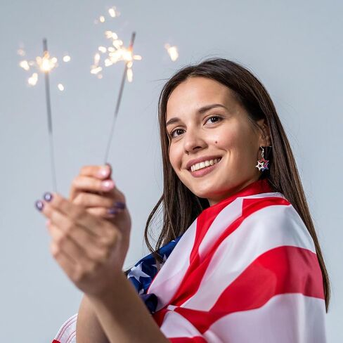 4 Pairs American Independence Day Earrings, 4th of July Patriotic Dangle Earrings for Women, Faux Leather and Alloy USA Flag and Stars Style Jewelry in Kuwait
