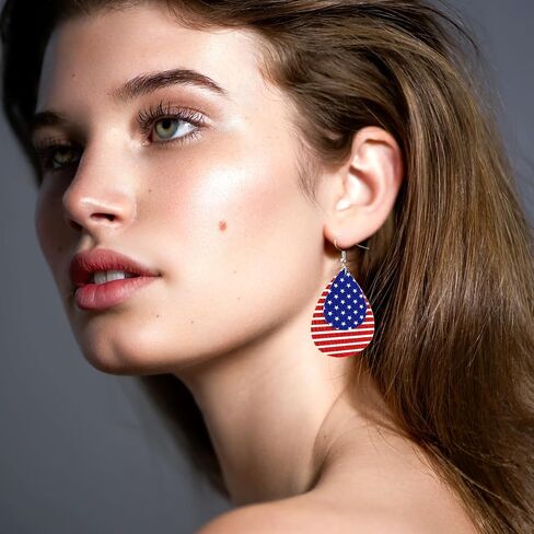 4 Pairs American Independence Day Earrings, 4th of July Patriotic Dangle Earrings for Women, Faux Leather and Alloy USA Flag and Stars Style Jewelry in Kuwait