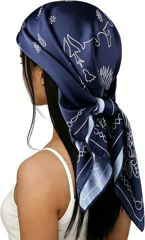 Barry.Wang Head Scarves 27.5" Square Hair Scarf for Women Like Mulberry Silk Printed Sleeping Wrap Satin Party in Kuwait