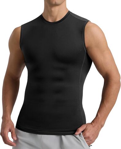 BOOJO Compression Shirt Men - Sleeveless Tee Tank Top Workout Running Quick Dry Base Layer Undershirts for Athletic Gym in Saudi Arabia