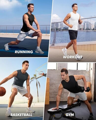 BOOJO Compression Shirt Men - Sleeveless Tee Tank Top Workout Running Quick Dry Base Layer Undershirts for Athletic Gym in Saudi Arabia