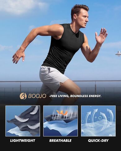 BOOJO Compression Shirt Men - Sleeveless Tee Tank Top Workout Running Quick Dry Base Layer Undershirts for Athletic Gym in Saudi Arabia