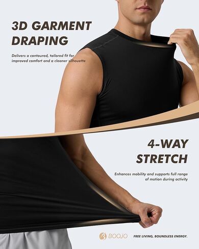 BOOJO Compression Shirt Men - Sleeveless Tee Tank Top Workout Running Quick Dry Base Layer Undershirts for Athletic Gym in Saudi Arabia