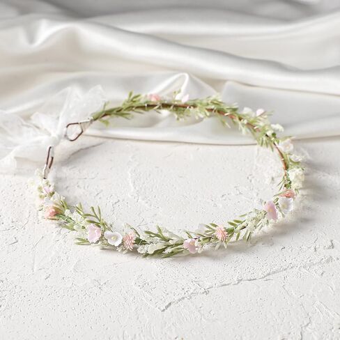 Pink Flower Crown Headband, Artificial Fairy Floral Headpiece, Renaissance Hair Accessory for Women Girls Maternity Birthday Bridal Wedding Renfaire Festival Cosplay Party Hairband in Saudi Arabia