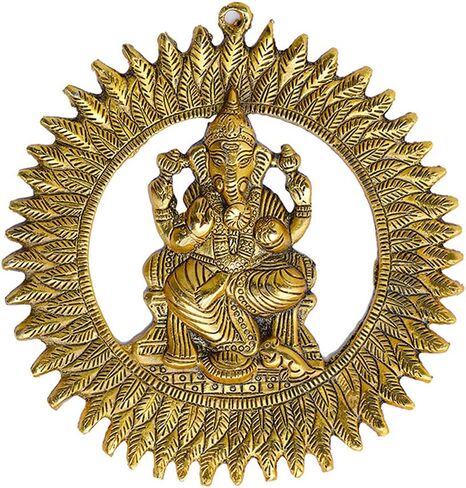 تمثال غانيشا المعدني للتعليق على الحائط من Aditri Creation Ganesha تمثال دائري أيدول هندي تقليدي للتعليق على الحائط ديكور عتيق تمثال جانباتي للمدخل وديكور المعبد Puja وديكورات المنزل (8 بوصات) in Kuwait