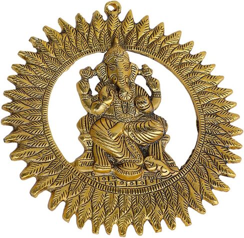 تمثال غانيشا المعدني للتعليق على الحائط من Aditri Creation Ganesha تمثال دائري أيدول هندي تقليدي للتعليق على الحائط ديكور عتيق تمثال جانباتي للمدخل وديكور المعبد Puja وديكورات المنزل (8 بوصات) in Kuwait