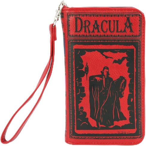 Vintage Dracula Book Design Wallet for Women with Wrist Strap, Red in Saudi Arabia