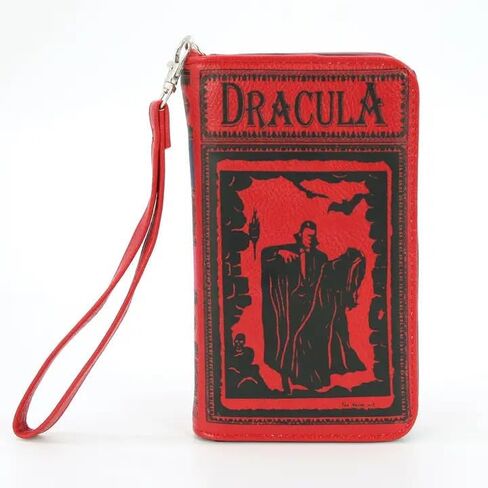 Vintage Dracula Book Design Wallet for Women with Wrist Strap, Red in Saudi Arabia