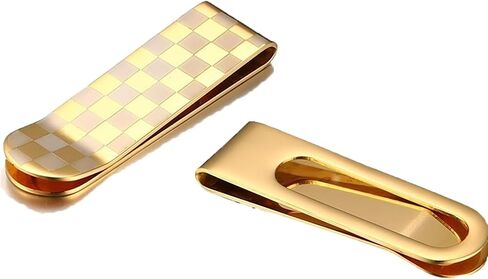 Premium 53MM Stainless Steel Money Clip | Polished Gold Grid Design | Men's Business Card Holder | Portable Metal Accessory in Saudi Arabia