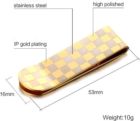 Premium 53MM Stainless Steel Money Clip | Polished Gold Grid Design | Men's Business Card Holder | Portable Metal Accessory in Saudi Arabia
