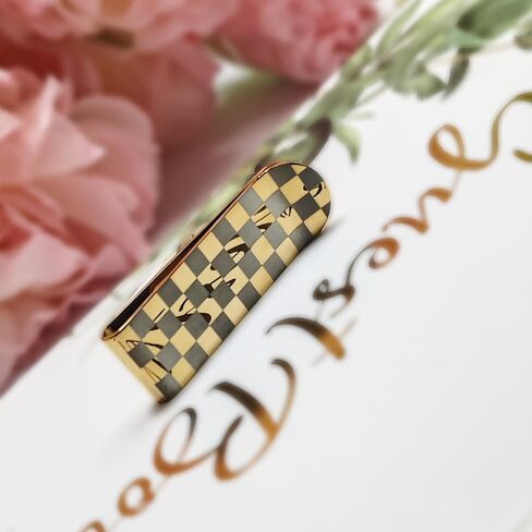 Premium 53MM Stainless Steel Money Clip | Polished Gold Grid Design | Men's Business Card Holder | Portable Metal Accessory in Saudi Arabia