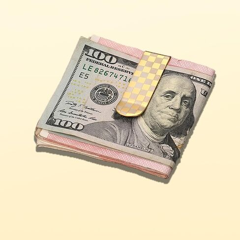 Premium 53MM Stainless Steel Money Clip | Polished Gold Grid Design | Men's Business Card Holder | Portable Metal Accessory in Saudi Arabia