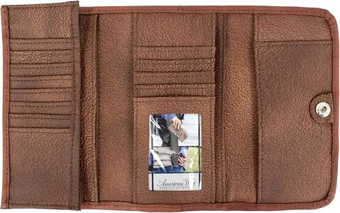 American West Hand Tooled Handcrafted 100% Genuine Leather Tri-Fold Wallet for Women Credit Card Slots Cash Pocket and Clear ID Holder Western (Distressed Cream) in Saudi Arabia