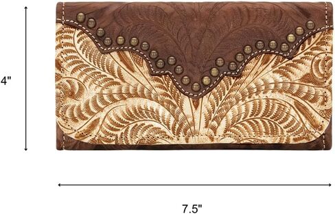 American West Hand Tooled Handcrafted 100% Genuine Leather Tri-Fold Wallet for Women Credit Card Slots Cash Pocket and Clear ID Holder Western (Distressed Cream) in Saudi Arabia