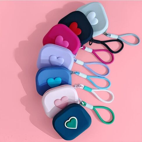 Heart Shaped Mini Square Pouch, Soft Silicone Portable Storage Bag, Handheld Earphone Case Card Key Coin Purse for Daily Use (purple) in Kuwait