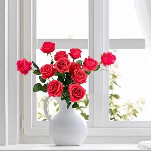 12PCS Fake Red Roses Artificial Red Flowers Bulk, Silk Faux Roses with Stems for Wedding Centerpieces Bridal Bouquets Home Decor Party Floral Arrangements in Saudi Arabia