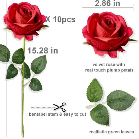 12PCS Fake Red Roses Artificial Red Flowers Bulk, Silk Faux Roses with Stems for Wedding Centerpieces Bridal Bouquets Home Decor Party Floral Arrangements in Saudi Arabia