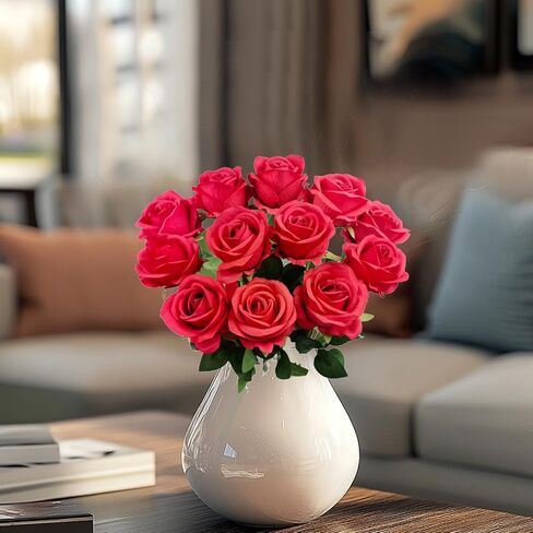 12PCS Fake Red Roses Artificial Red Flowers Bulk, Silk Faux Roses with Stems for Wedding Centerpieces Bridal Bouquets Home Decor Party Floral Arrangements in Saudi Arabia