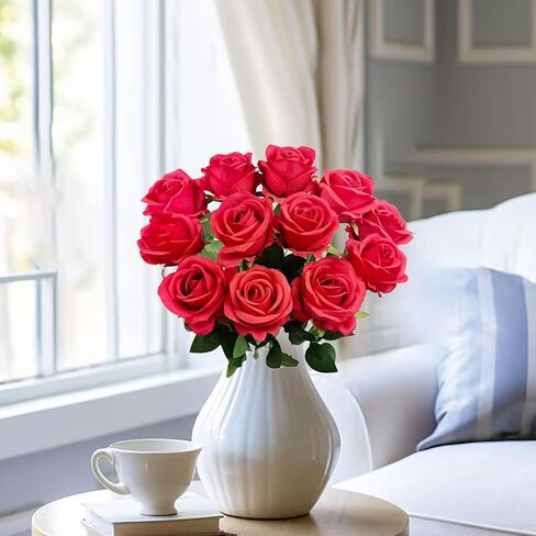 12PCS Fake Red Roses Artificial Red Flowers Bulk, Silk Faux Roses with Stems for Wedding Centerpieces Bridal Bouquets Home Decor Party Floral Arrangements in Saudi Arabia