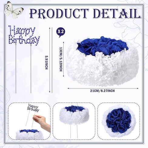 Memorial Birthday Grave Decorations Cemetery Fake Cake with Flower and Sticks Happy Heavenly Birthday Decorations for Gravesite Headstones Memorial Gift 8.27x 5.12 Inches(Blue) in Saudi Arabia