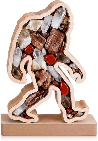 Novabright Bigfoot Sasquatch Seashell Display Box صندوق ظلال خشبي للكريستال والأحجار الكريمة وزجاج البحر وأسنان القرش وإطار ريفي على شكل حيوان لكنوز الشاطئ والأحجار والحلي ديكور المنزل in Kuwait