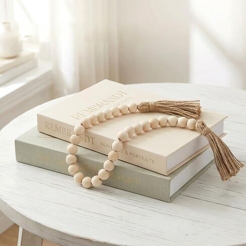 Beautiful Decorative Faux Book Storage Boxes, Set of 2 Book-Shaped Keepsake Boxes for Coffee Table, Bookshelf & Mantel Decor, Hidden Storage for Remotes and Small Items, Includes Wood Bead Garland in Saudi Arabia