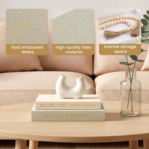 Beautiful Decorative Faux Book Storage Boxes, Set of 2 Book-Shaped Keepsake Boxes for Coffee Table, Bookshelf & Mantel Decor, Hidden Storage for Remotes and Small Items, Includes Wood Bead Garland in Saudi Arabia