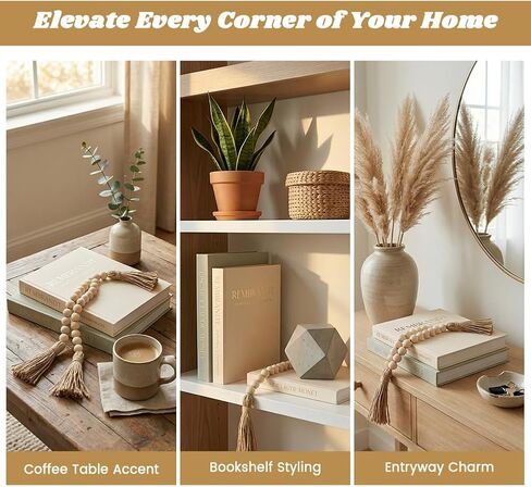 Beautiful Decorative Faux Book Storage Boxes, Set of 2 Book-Shaped Keepsake Boxes for Coffee Table, Bookshelf & Mantel Decor, Hidden Storage for Remotes and Small Items, Includes Wood Bead Garland in Saudi Arabia