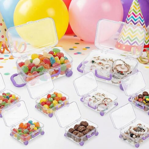 NUOBESTY Mini Suitcase Party Favor Box 12Pcs Clear Plastic Rolling Luggage Candy Boxes for Wedding Birthday Decorations 3 X 2 X 1.5 Inches in Kuwait