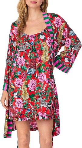 Room Service Womens 2 Piece Matching Robe and Chemise Set - Cozy Stretch Jersey Sleepwear Nightgown & Long Sleeve Lounge Robe in Saudi Arabia
