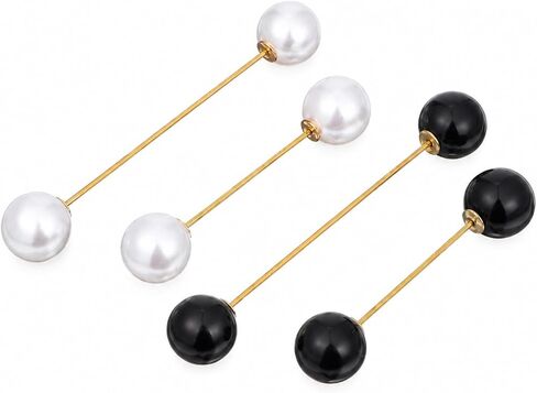 JJUNW 4 Pcs Double Faux Pearl Brooch Pins, Safety Brooch Clasp Pin, Sweater Shawl Clip Clasp Black White for Women Shirts Blouse Cinch Dresses Cardigan Collar Pants Costume Accessory in Kuwait