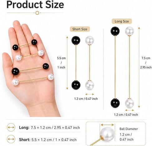 JJUNW 4 Pcs Double Faux Pearl Brooch Pins, Safety Brooch Clasp Pin, Sweater Shawl Clip Clasp Black White for Women Shirts Blouse Cinch Dresses Cardigan Collar Pants Costume Accessory in Kuwait